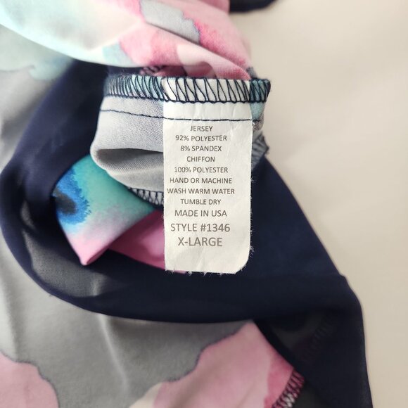 Last Tango asymmetrical top size XL gorgeous floral print stretch chiffon trim - Picture 8 of 10